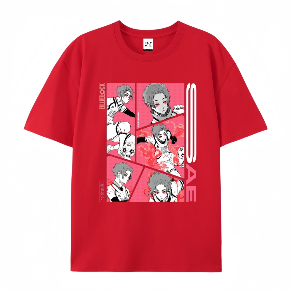 Pure Cotton Unisex Round Neck Anime T-Shirt Blue Lock