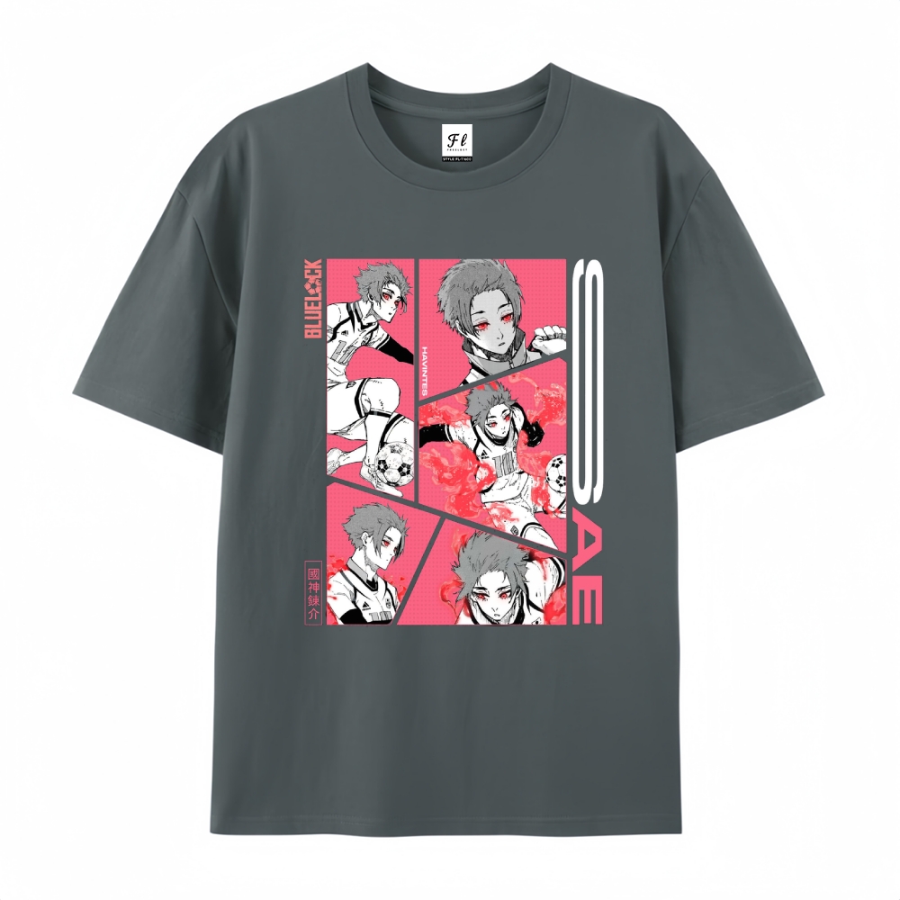 Pure Cotton Unisex Round Neck Anime T-Shirt Blue Lock