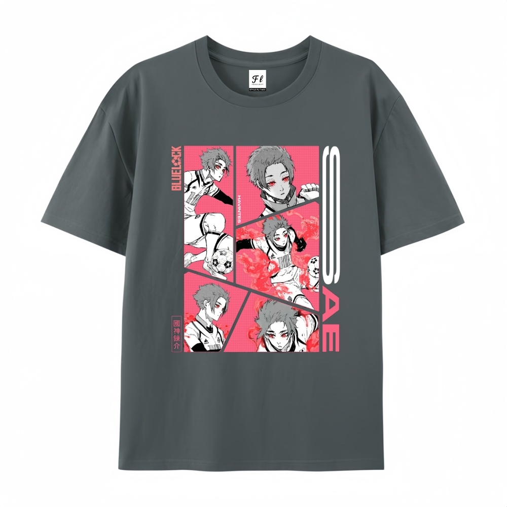 Pure Cotton Unisex Round Neck Anime T-Shirt Blue Lock