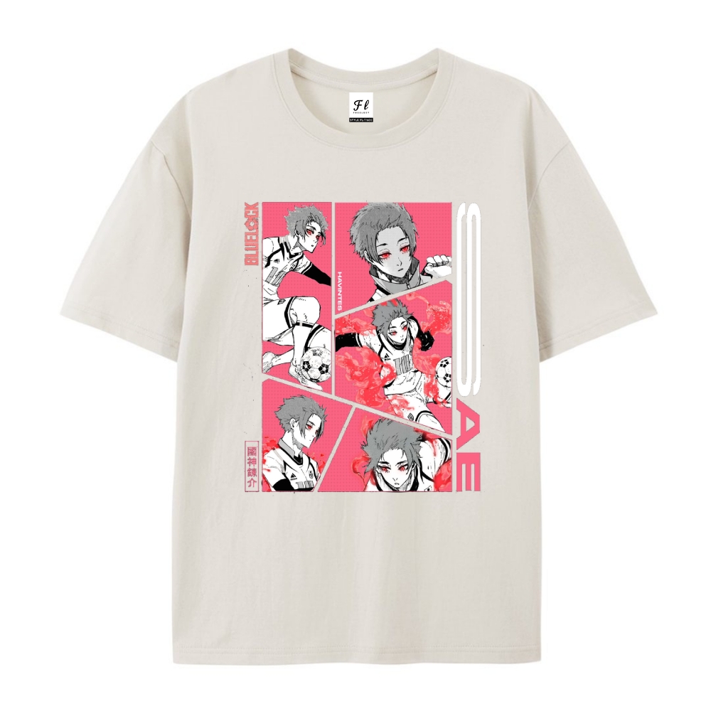 Pure Cotton Unisex Round Neck Anime T-Shirt Blue Lock
