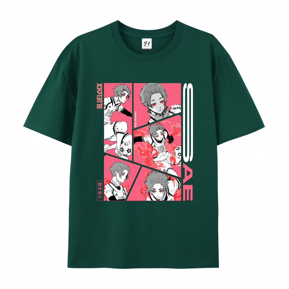 Pure Cotton Unisex Round Neck Anime T-Shirt Blue Lock