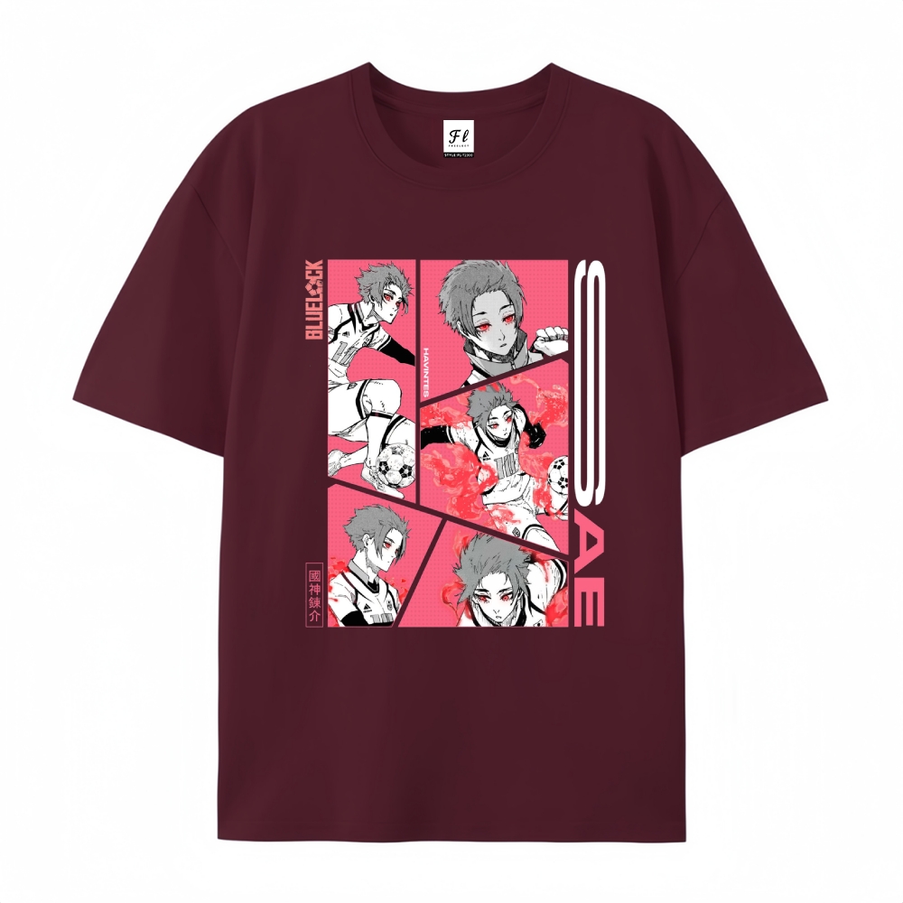 Pure Cotton Unisex Round Neck Anime T-Shirt Blue Lock