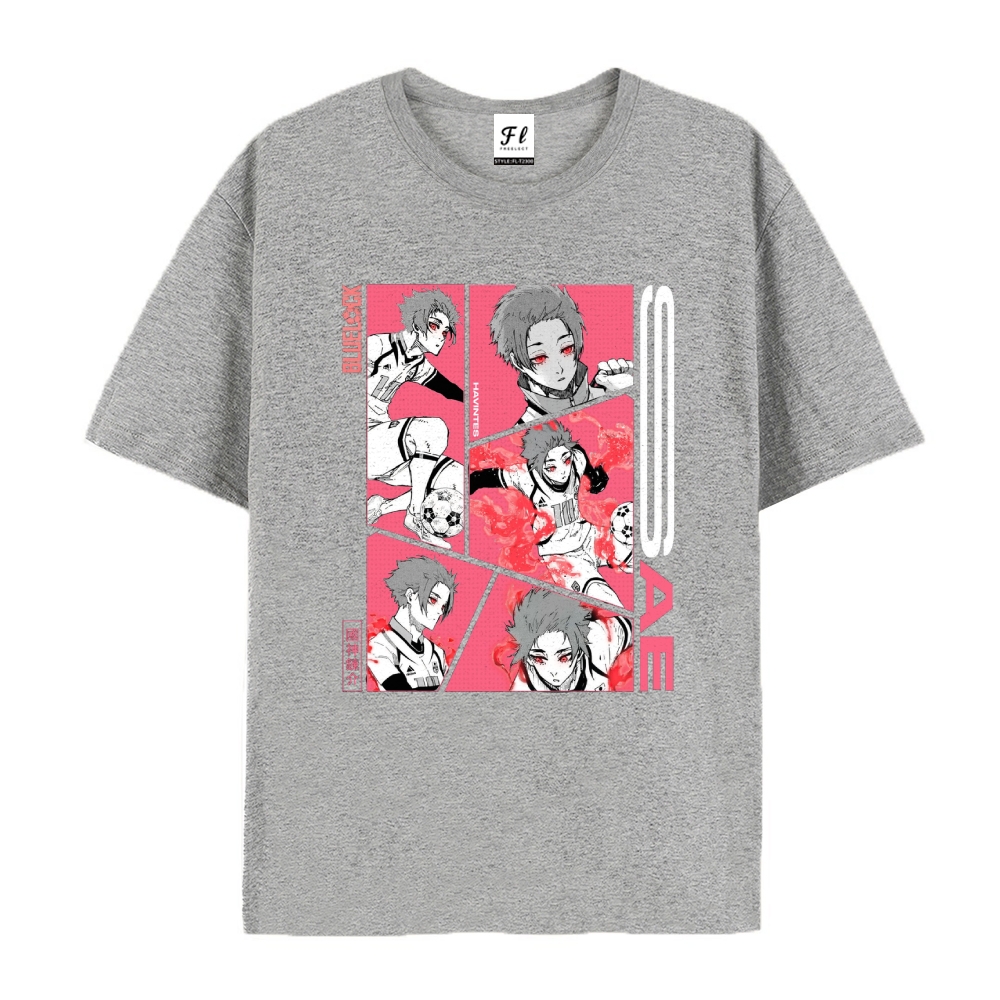 Pure Cotton Unisex Round Neck Anime T-Shirt Blue Lock