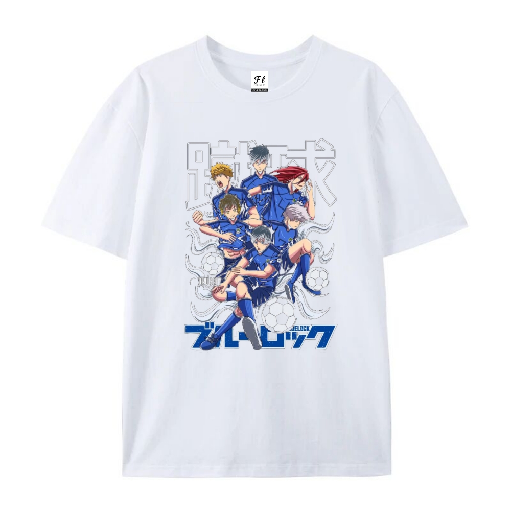 Pure Cotton Unisex Round Neck Anime T-Shirt Blue Lock