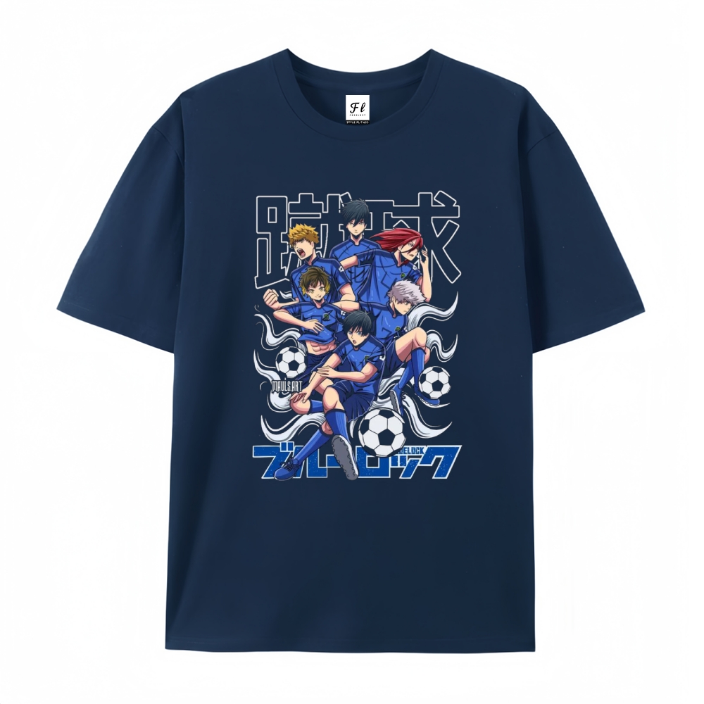 Pure Cotton Unisex Round Neck Anime T-Shirt Blue Lock