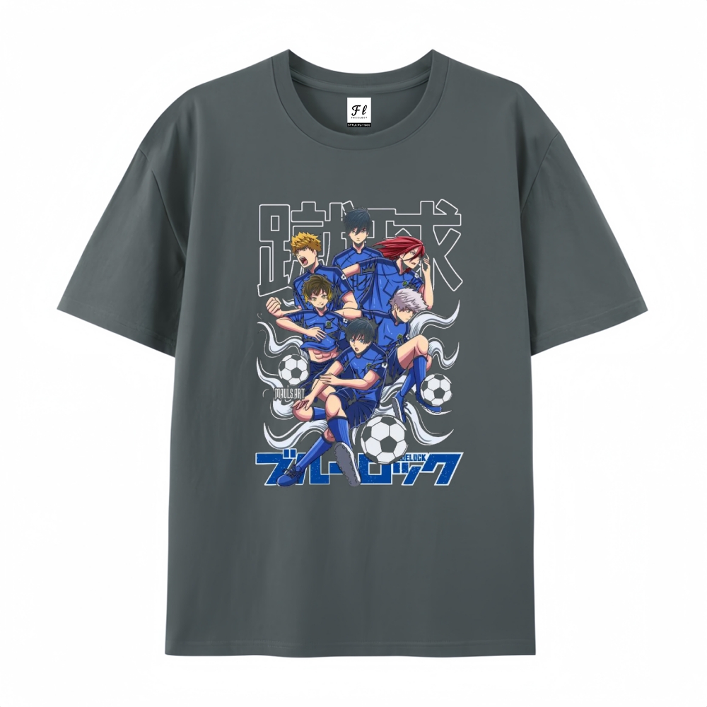 Pure Cotton Unisex Round Neck Anime T-Shirt Blue Lock