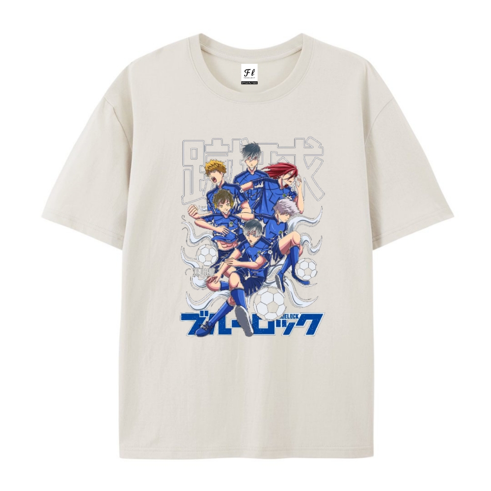 Pure Cotton Unisex Round Neck Anime T-Shirt Blue Lock