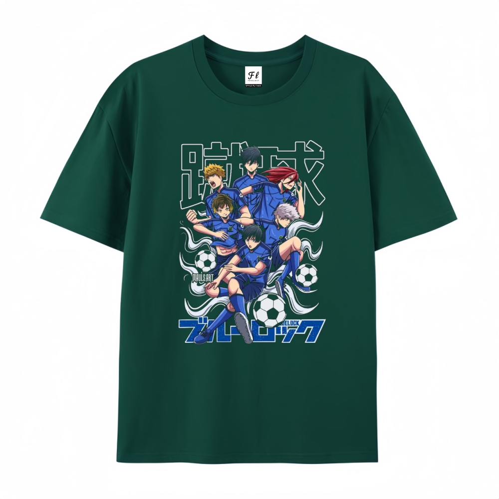 Pure Cotton Unisex Round Neck Anime T-Shirt Blue Lock