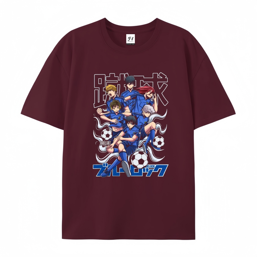 Pure Cotton Unisex Round Neck Anime T-Shirt Blue Lock