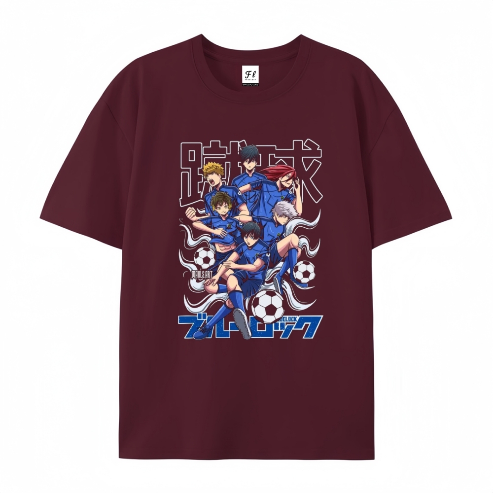 Pure Cotton Unisex Round Neck Anime T-Shirt Blue Lock