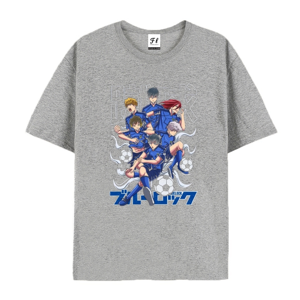 Pure Cotton Unisex Round Neck Anime T-Shirt Blue Lock