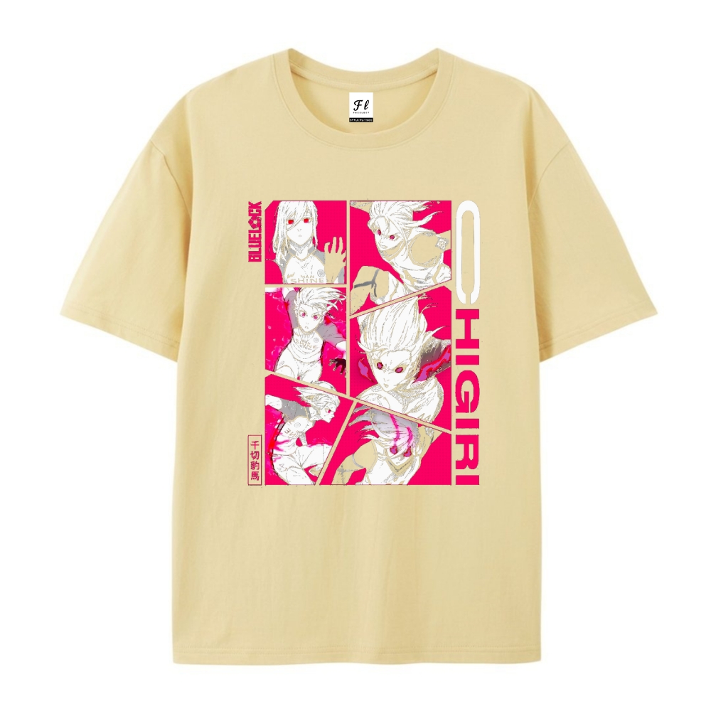 Pure Cotton Unisex Round Neck Anime T-Shirt Blue Lock