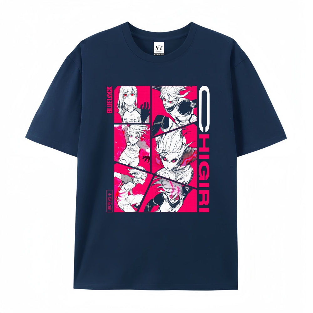 Pure Cotton Unisex Round Neck Anime T-Shirt Blue Lock