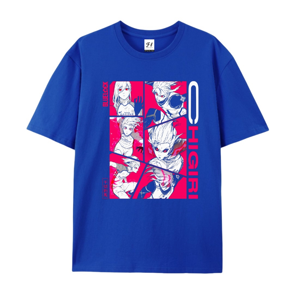 Pure Cotton Unisex Round Neck Anime T-Shirt Blue Lock