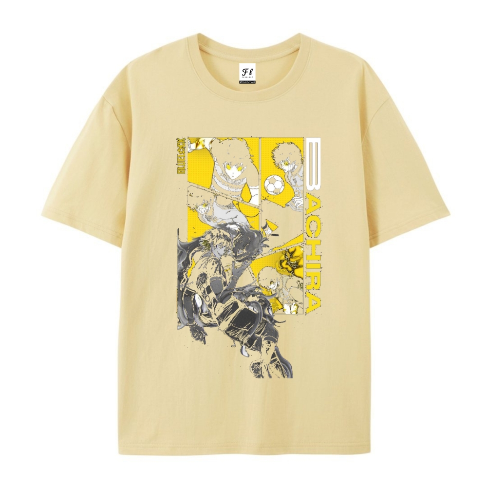 Pure Cotton Unisex Round Neck Anime T-Shirt Blue Lock