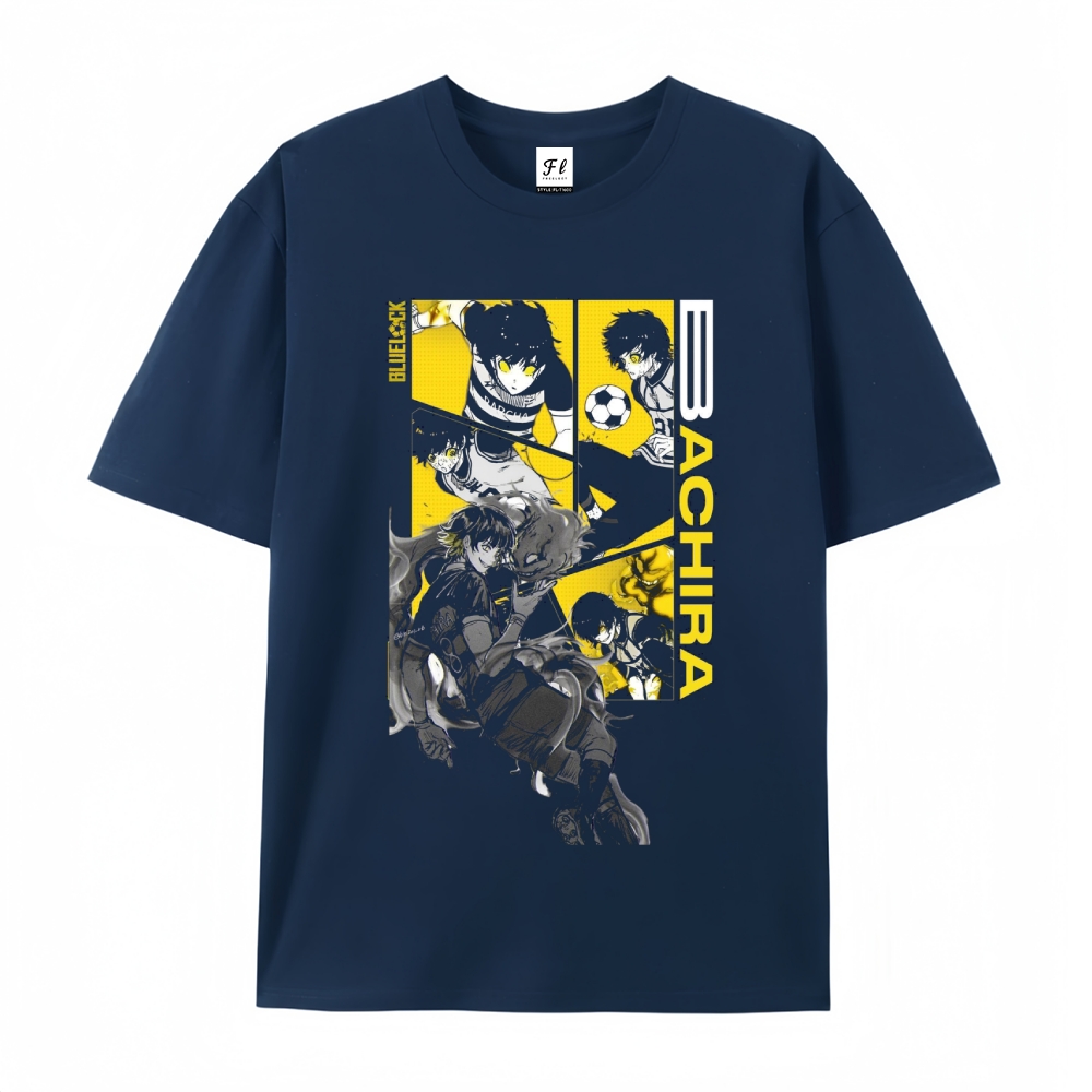 Pure Cotton Unisex Round Neck Anime T-Shirt Blue Lock