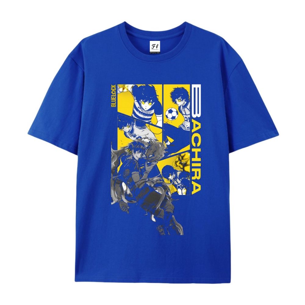 Pure Cotton Unisex Round Neck Anime T-Shirt Blue Lock