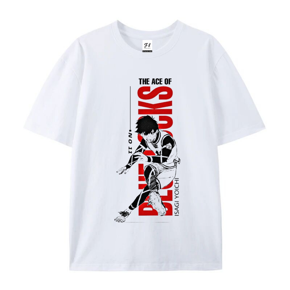 Pure Cotton Unisex Round Neck Anime T-Shirt Blue Lock