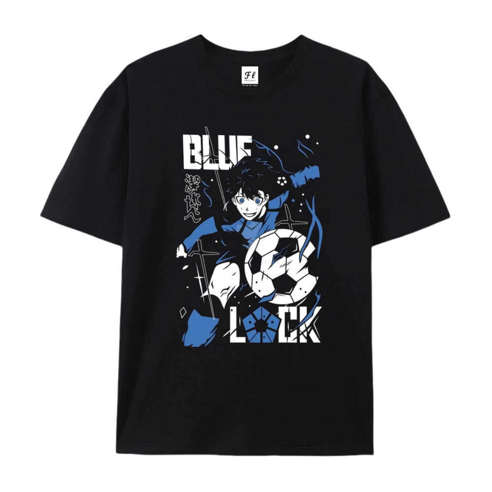 Pure Cotton Unisex Round Neck Anime T-Shirt Blue Lock