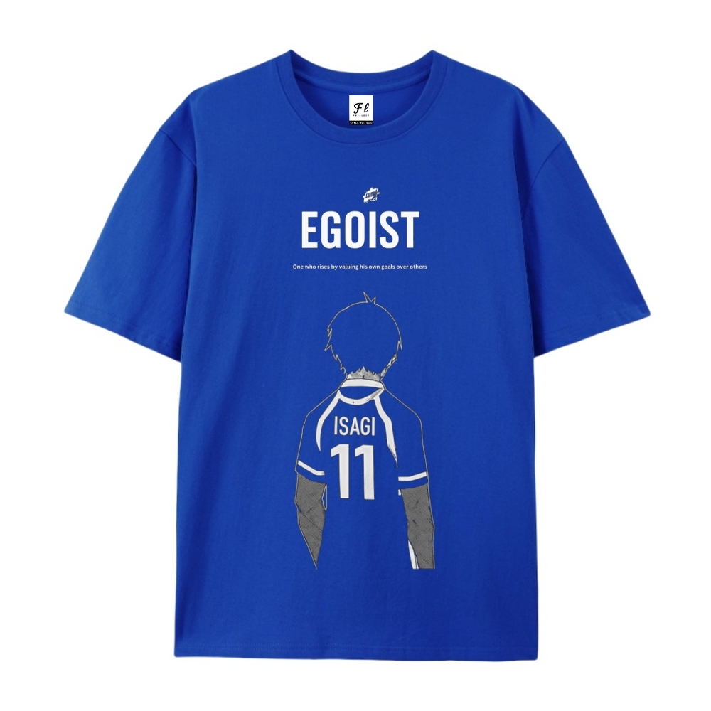 Pure Cotton Unisex Round Neck Anime T-Shirt Blue Lock