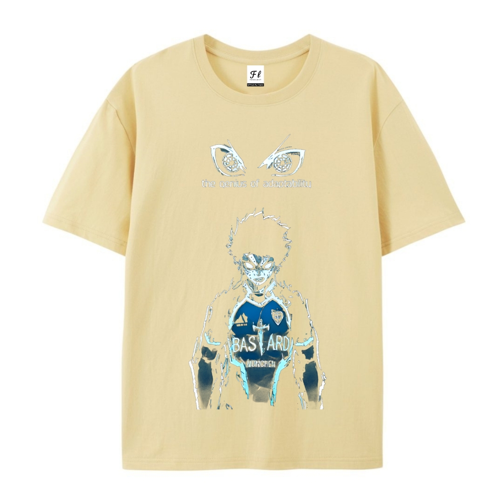 Pure Cotton Unisex Round Neck Anime T-Shirt Blue Lock