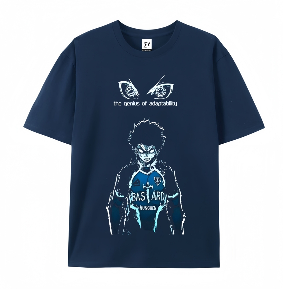 Pure Cotton Unisex Round Neck Anime T-Shirt Blue Lock