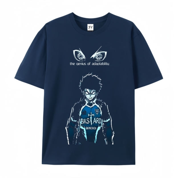 Pure Cotton Unisex Round Neck Anime T-Shirt Blue Lock