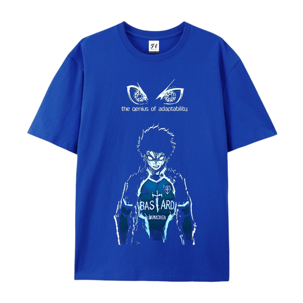 Pure Cotton Unisex Round Neck Anime T-Shirt Blue Lock