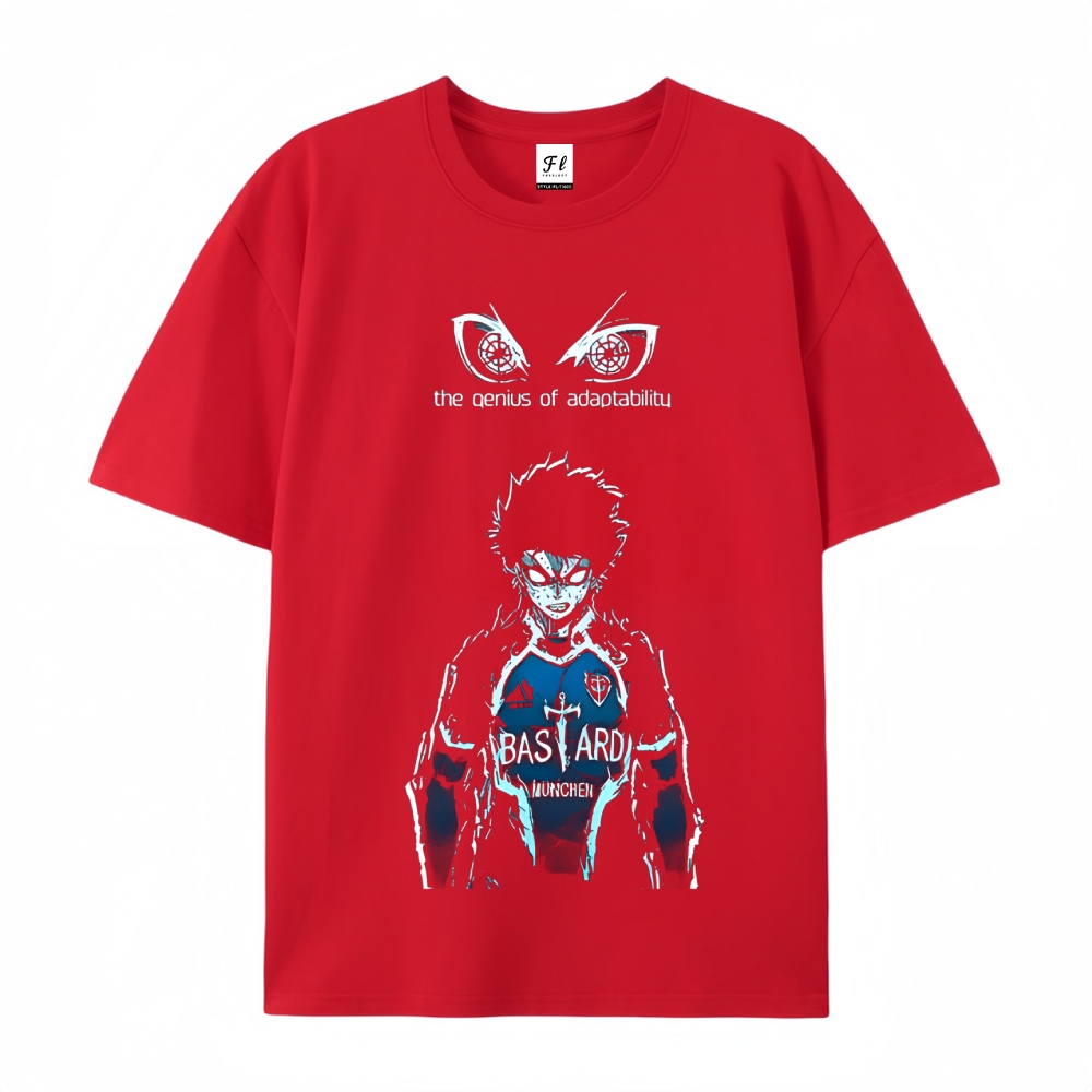 Pure Cotton Unisex Round Neck Anime T-Shirt Blue Lock