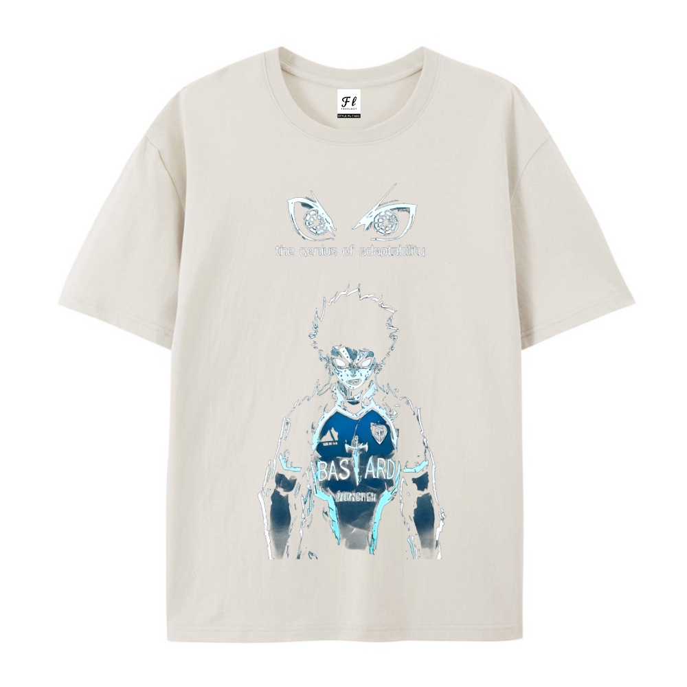 Pure Cotton Unisex Round Neck Anime T-Shirt Blue Lock