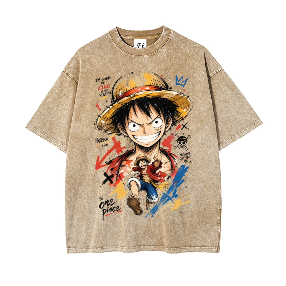 One Piece DTG Printed Washed T-shirt