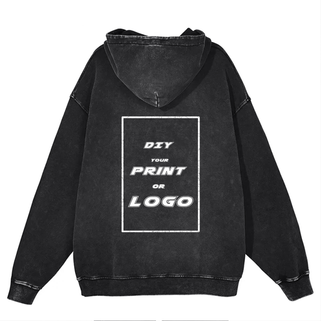 450GSM Pure Cotton Custom Printed  Washed Hoodie For Unisex