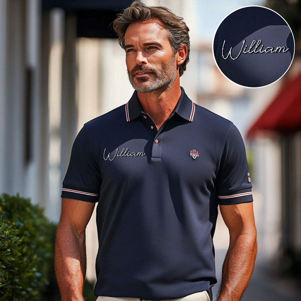 Custom Personalized Luxe Exclusive Design Embroidery & Print Business Casual Vacation Short-Sleeved Polo Shirt