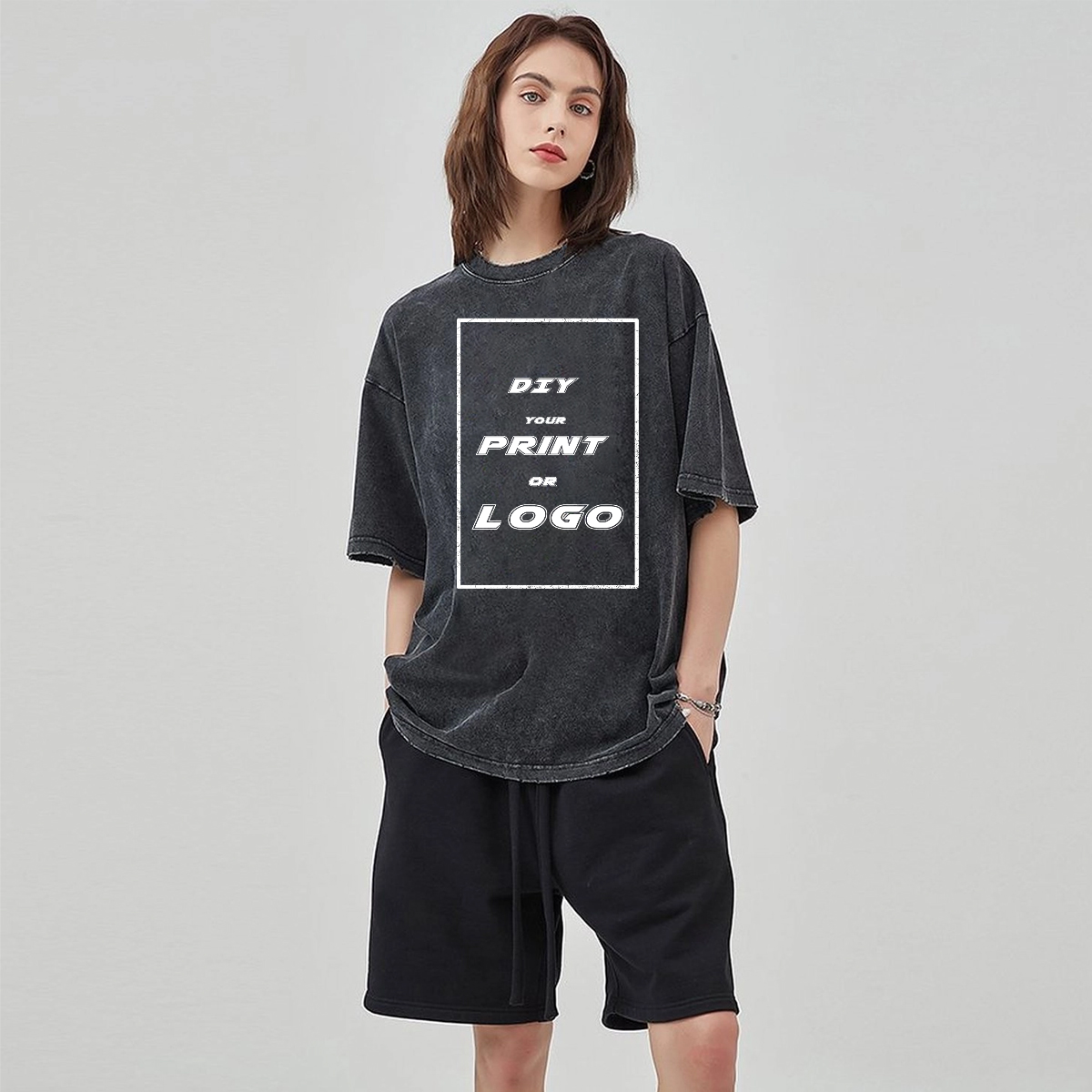 Custom DTG Graph Printing Washed T Shirt