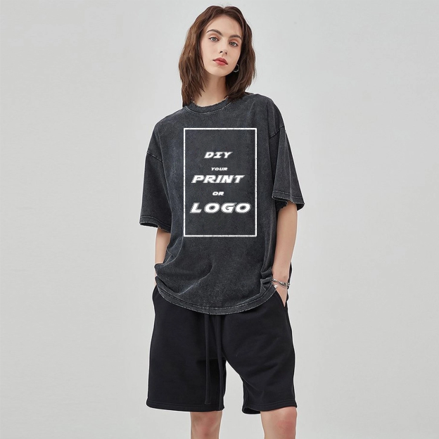 Custom DTG Graph Printing Washed T Shirt