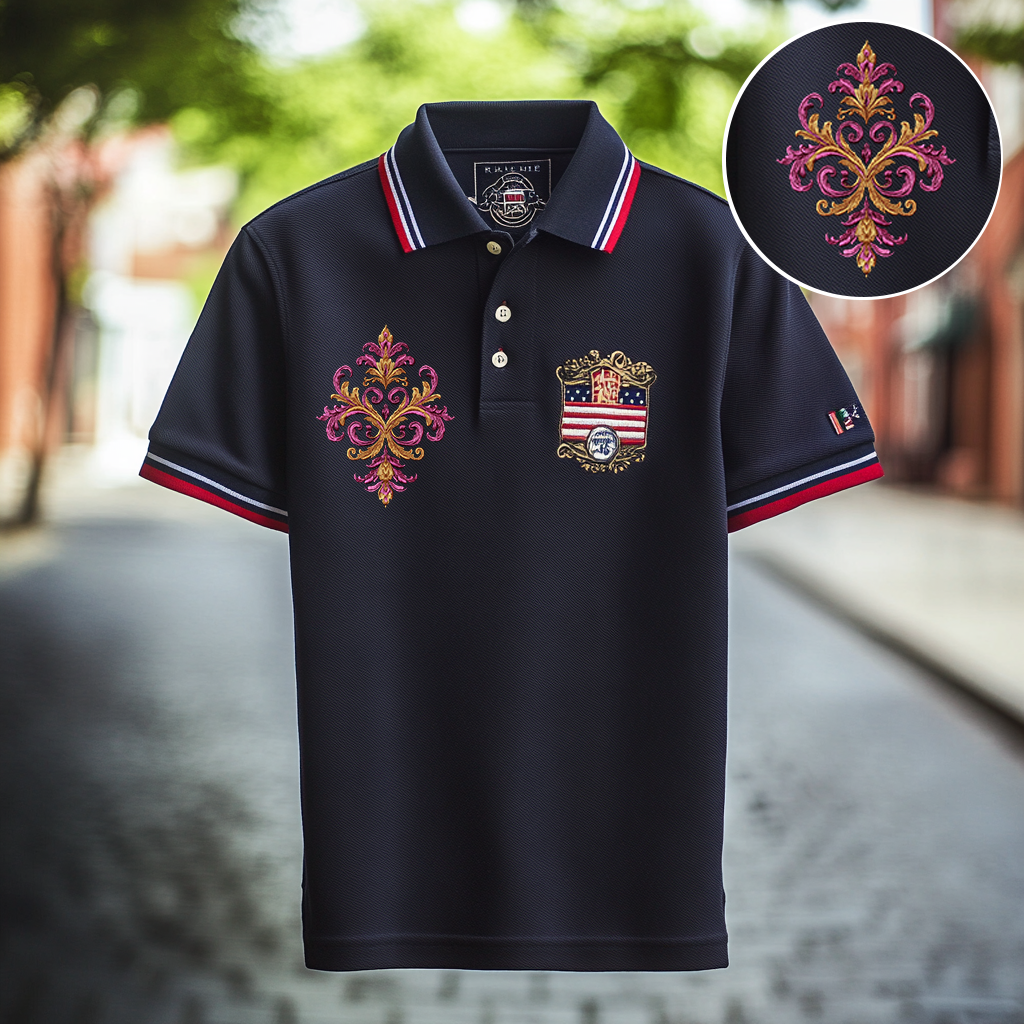 Custom Personalized Luxe Exclusive Design Embroidery & Print Business Casual Vacation Short-Sleeved Polo Shirt