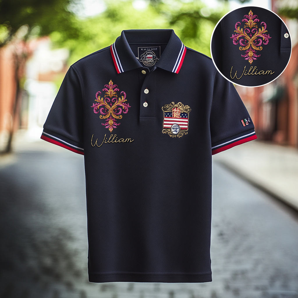 Custom Personalized Luxe Exclusive Design Embroidery & Print Business Casual Vacation Short-Sleeved Polo Shirt