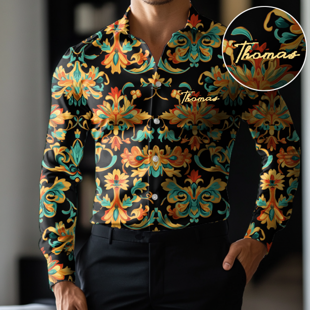Custom Personalized Luxe Exclusive Design Embroidery & Print Business Casual Vacation Shirt