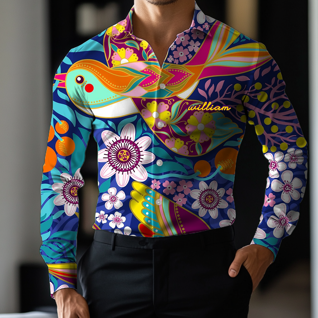 VIP Exclusive Design Embroidery & Print Business Casual Vacation Shirt