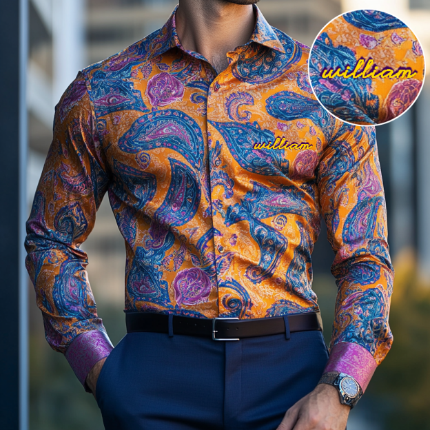 VIP Exclusive Design Embroidery & Print Business Casual Vacation Shirt