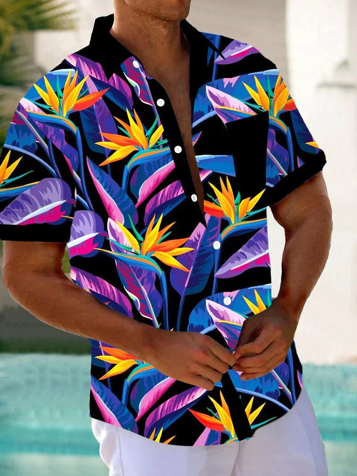Exquisite Craftsmanship Hawaiian Leaf Men's Short Sleeve High-Quality Pocket Shirts