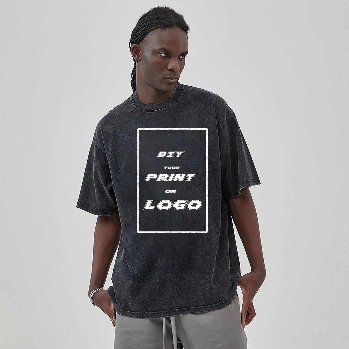 Custom DTG Graph Printing Washed T Shirt
