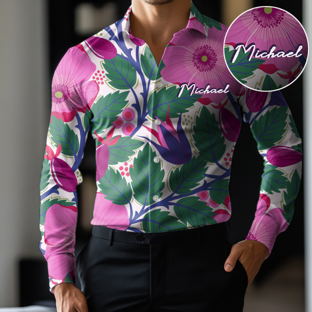 Custom Personalized Luxe Exclusive Design Embroidery & Print Business Casual Vacation Shirt