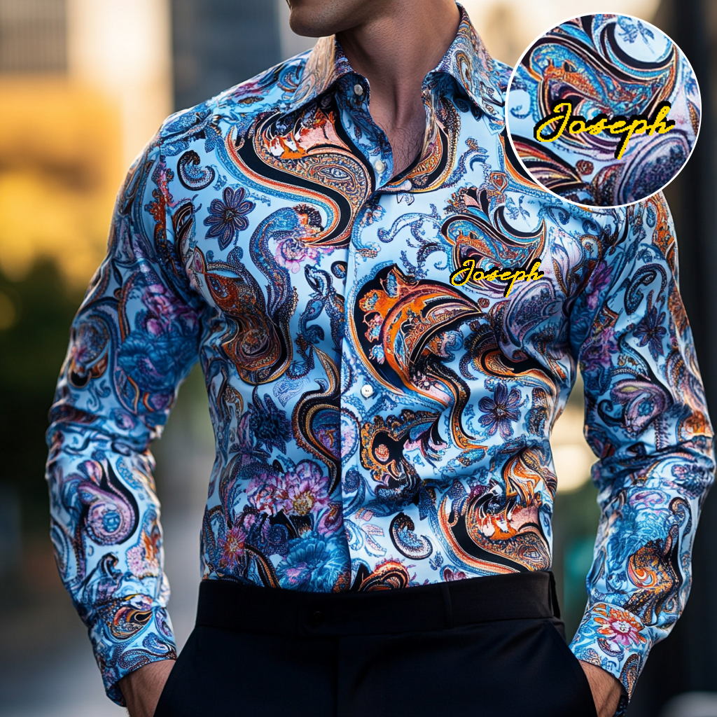 Custom Personalized Luxe Exclusive Design Embroidery & Print Business Casual Vacation Shirt