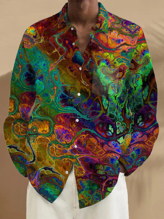 Abstract Men's Long Sleeve High-Quality Pocket Shirts