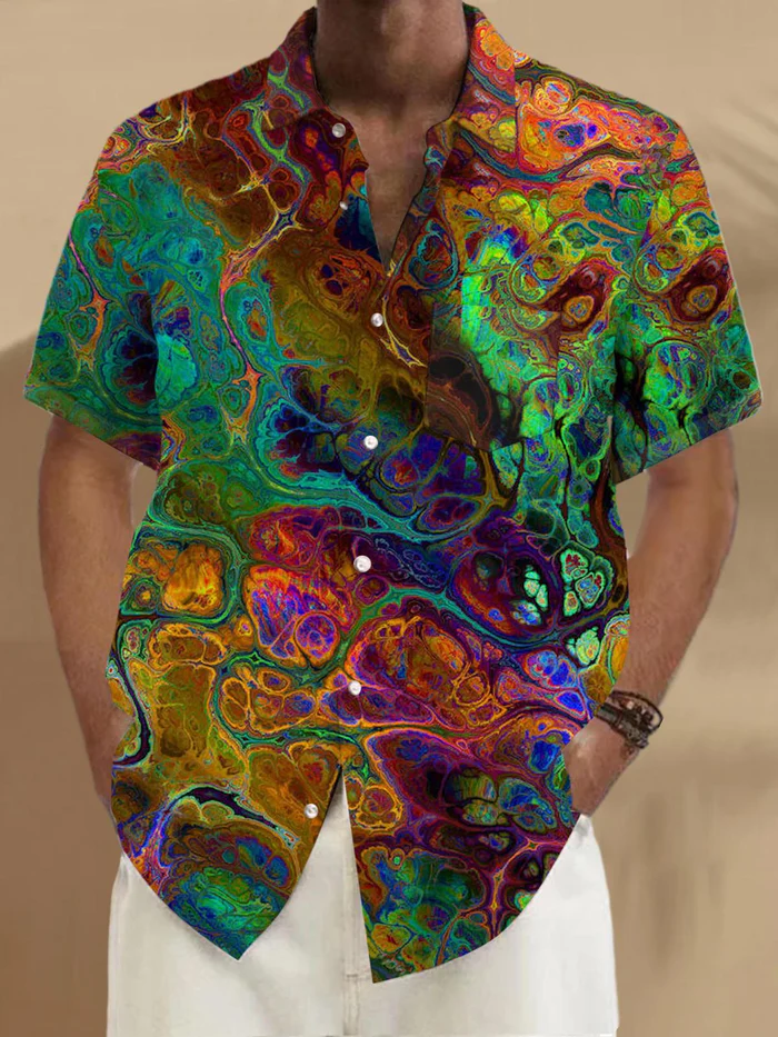 Exquisite Craftsmanship Abstract Men's Short Sleeve High-Quality Pocket Shirts