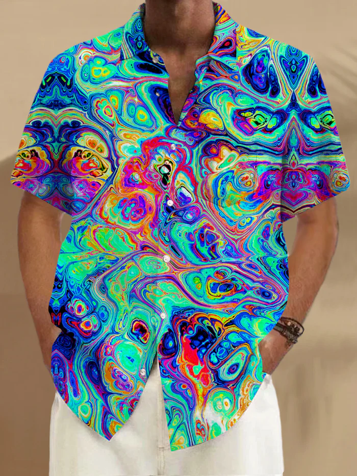 Exquisite Craftsmanship Abstract Men's Short Sleeve High-Quality Pocket Shirts