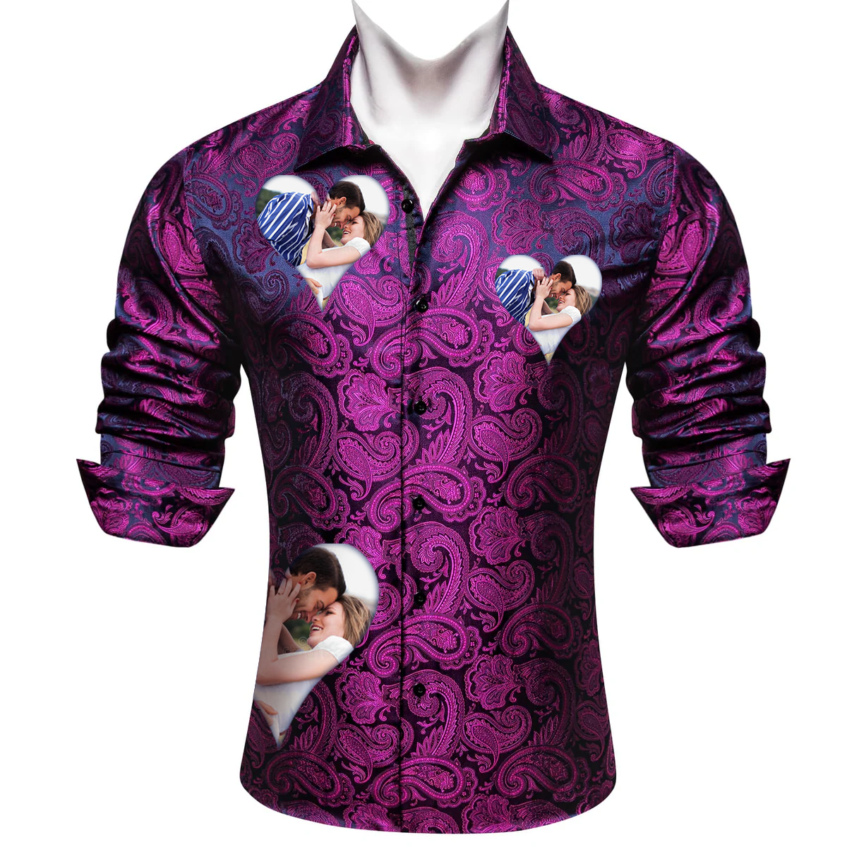 Custom Prints/Embroidery With Your Photos Silk Luxury unique Luxe long Shirt