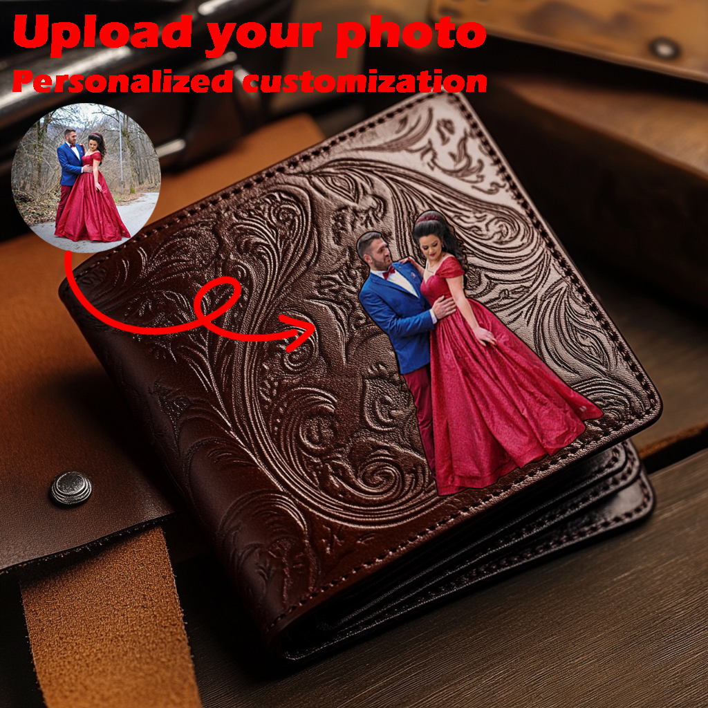 Personalized Monogrammed Engraved Genuine Leather Bifold Mens Wallet with Optional Wood Gift Box Groomsmen, Best Man, Father's Day Gift