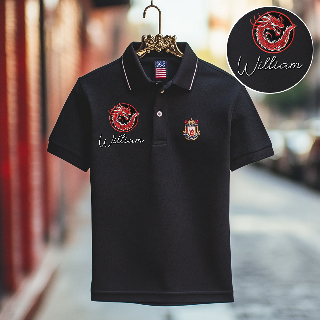 Custom Personalized Luxe Exclusive Design Embroidery & Print Business Casual Vacation Short-Sleeved Polo Shirt